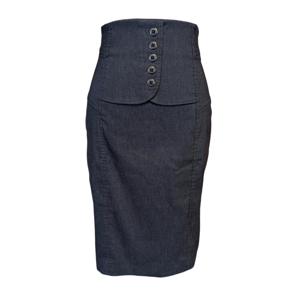 Tobias Dark Blue Button Accent High Waist Pencil Skirt Size 2
